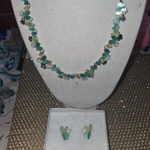 Butterfly Elegance Green enamel 17" Chain with 3" extender and matching earings